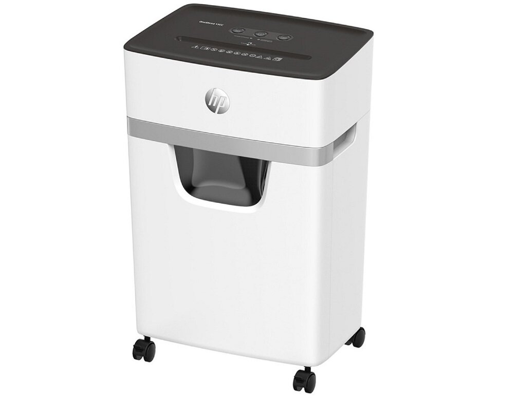 Niszczarka HP OneShred 15CC wymiary niszczy papier karty kredytowe spinacze zszywki Arkusz olejowe