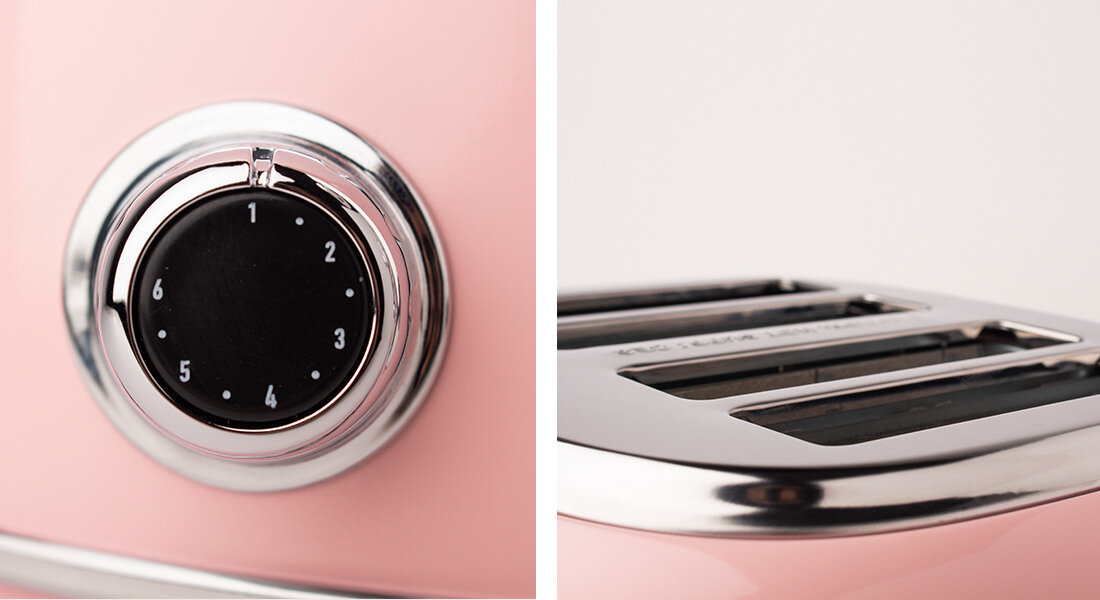 Toster HADEN Heritage Różowy cztery szerokie otwory preferencje funkcja rozmrażania odgrzewania opiekania