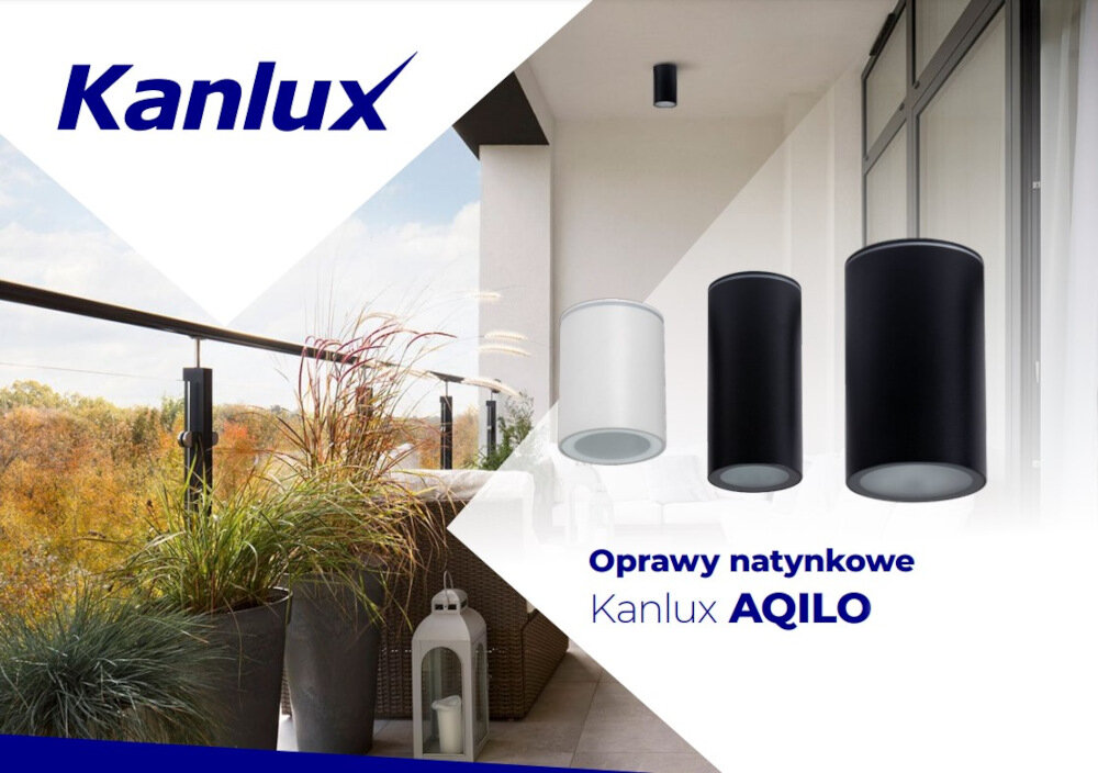 Lampa sufitowa punktowa KANLUX Aqilo DSO-B 20W Czarny rodzina opraw sufitowych w podstawowych kolorach bialym czarnym grafitowym z gwintami GU10 E14 E27 w roznych rozmiarach