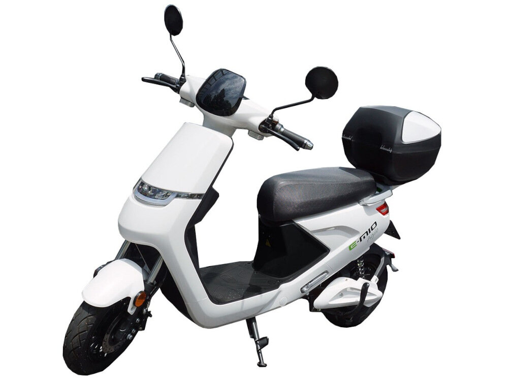 Skuter elektryczny E-MIO Agile z kufrem Biały modny designerski stylowy wygodny ekologiczny dla kobiet dla mężczyzn ekonomiczny bezpieczny