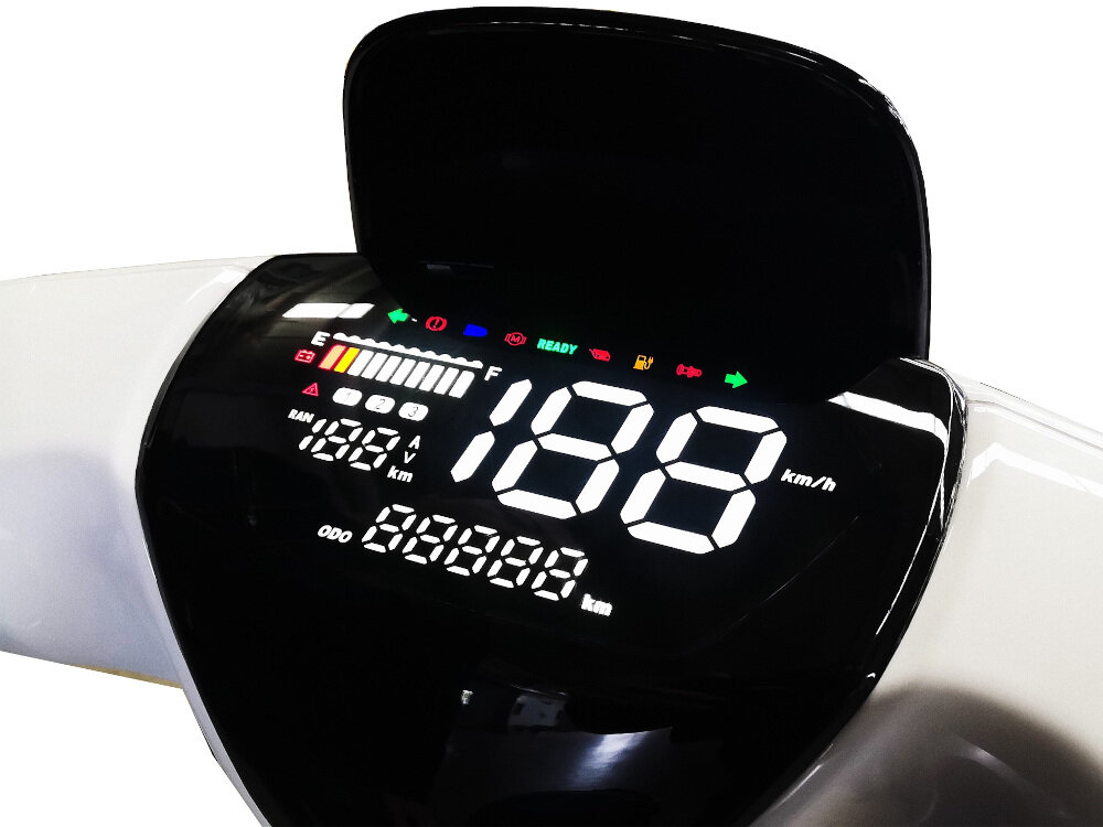Skuter elektryczny E-MIO Agile z kufrem Biały kolorowy wyswietlacz LCD