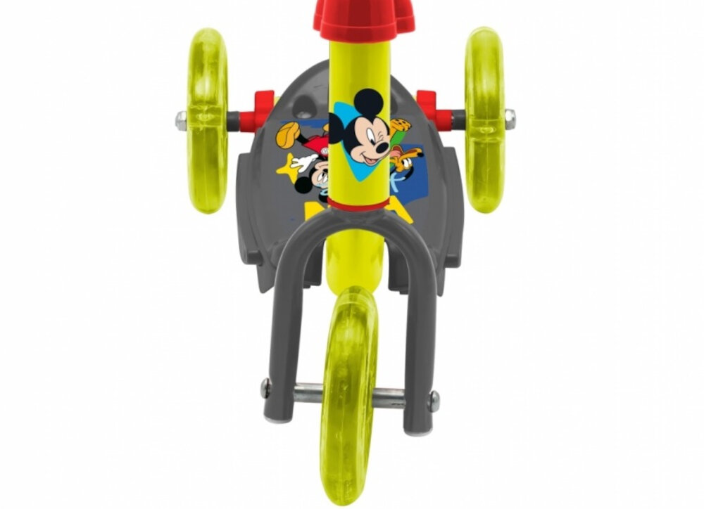 Hulajnoga dla dzieci DISNEY Myszka Miki 3 kolka rozmiar 120 mm jedno z przodu dwa z tylu stabilnosc z materiau PU lozyska klasy ABEC-5 odpowiednia przyczepnosc