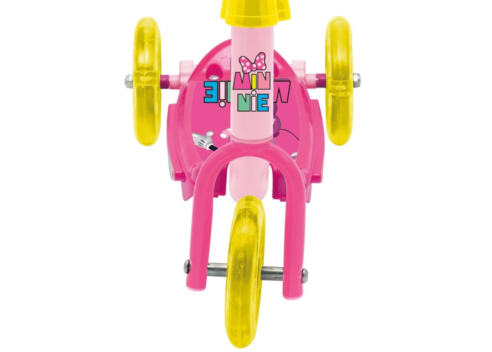 Hulajnoga dla dzieci DISNEY Myszka Minnie 3 kolka rozmiar 120 mm jedno z przodu dwa z tylu stabilnosc z materiau PU lozyska klasy ABEC-5 odpowiednia przyczepnosc