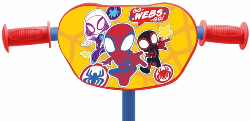 Hulajnoga dla dzieci DISNEY Spidey i super-kumple kierownica standardowa antyposlizgowe uchwyty miekki material regulowana wysokosc w zakresie od 56,5 do 63 cm plakietka kolorowa z Spidermanem i kumplami