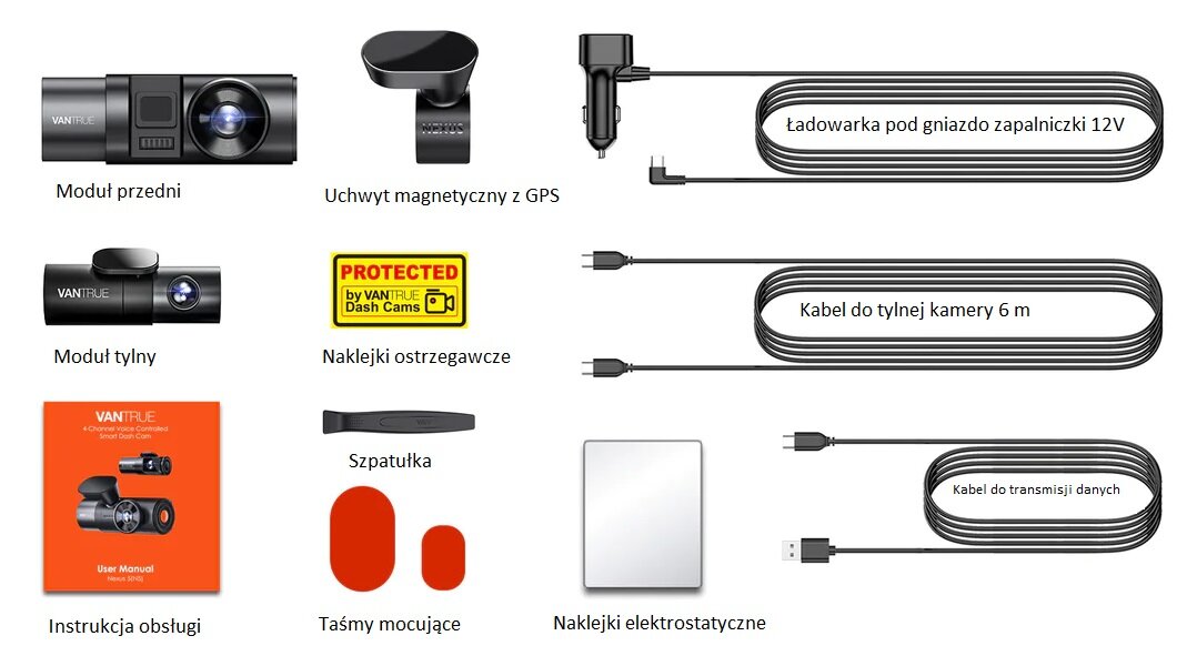Wideorejestrator VANTRUE N5 - zestaw