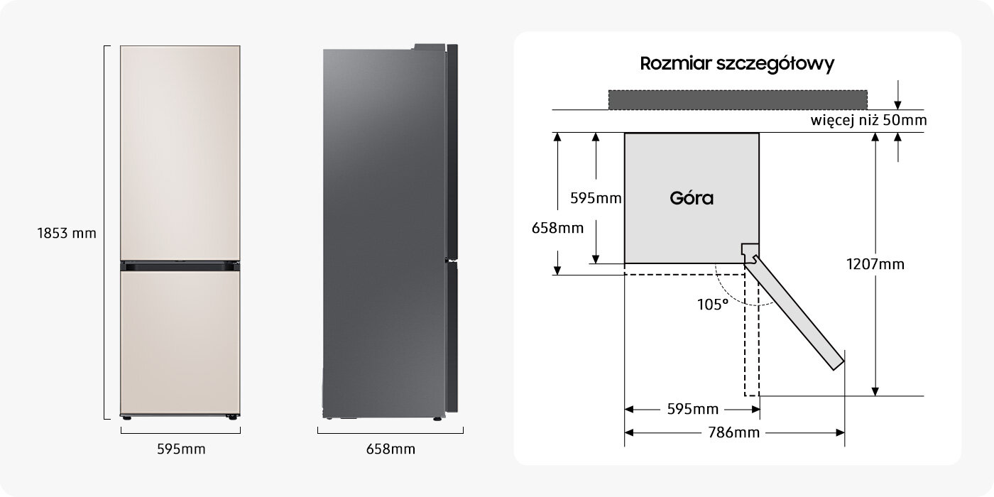 Wymiary chłodziarko-zamrażarki Samsung Bespoke RB34C7B5D39