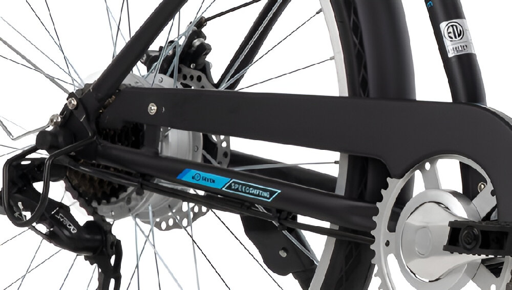 Rower elektryczny HUFFY Everett Plus 27.5 cala Czarny naped elektryczny o wysokiej wydajnosci silnik bezszczotkowy moc 250 W w tylnej piascie niewidoczny cicha praca