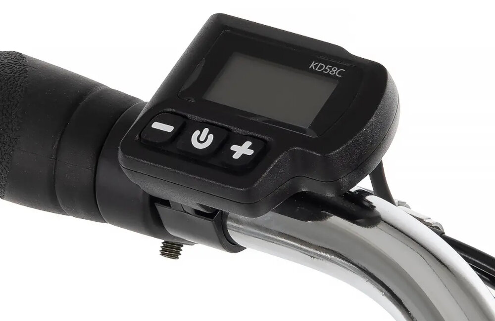 Rower elektryczny HUFFY Everett Plus 27.5 cala Czarny stalowa kierownica typu City antyposlizgowy material dzwonek wswietlacz LCD system zabezpieczen kod PIN dodatkowe zabezpieczenie przed kradzieza