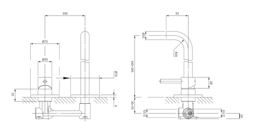 BATERIA UMYWALKOWA OMNIRES Y1215HGR Y GRAFIT wymiary