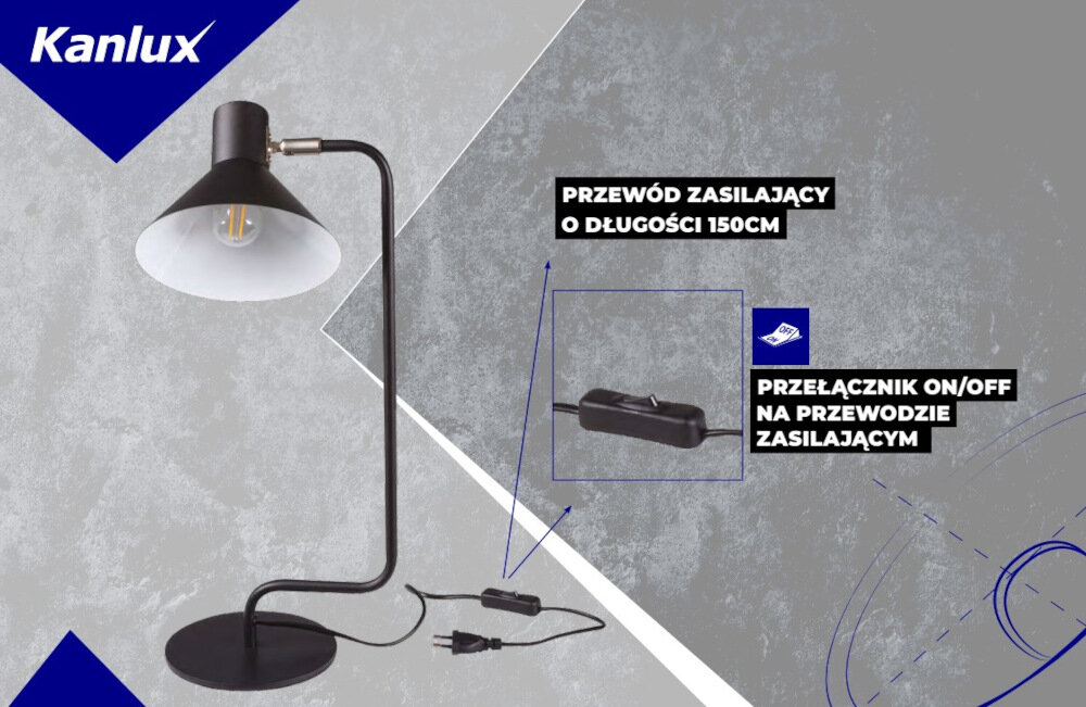 Lampka stołowa KANLUX Nedia E14 W Biały przewod zasilajacy dlugosc 150 cm przelacznik ON/OFF standardowe napiecie 220-240 V