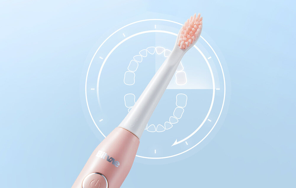 Szczoteczka soniczna BITVAE D2 Różowy dbanie o zdrowy uśmiech wbudowany inteligentny timer przypomnienie co 30 sekund o zmianie miejsca szczotkowania automatyczne wyłączenie po 2 minutach skupienie skuteczne mycie zębów czyste i zadbane zęby pewność siebie zdrowy uśmiech 