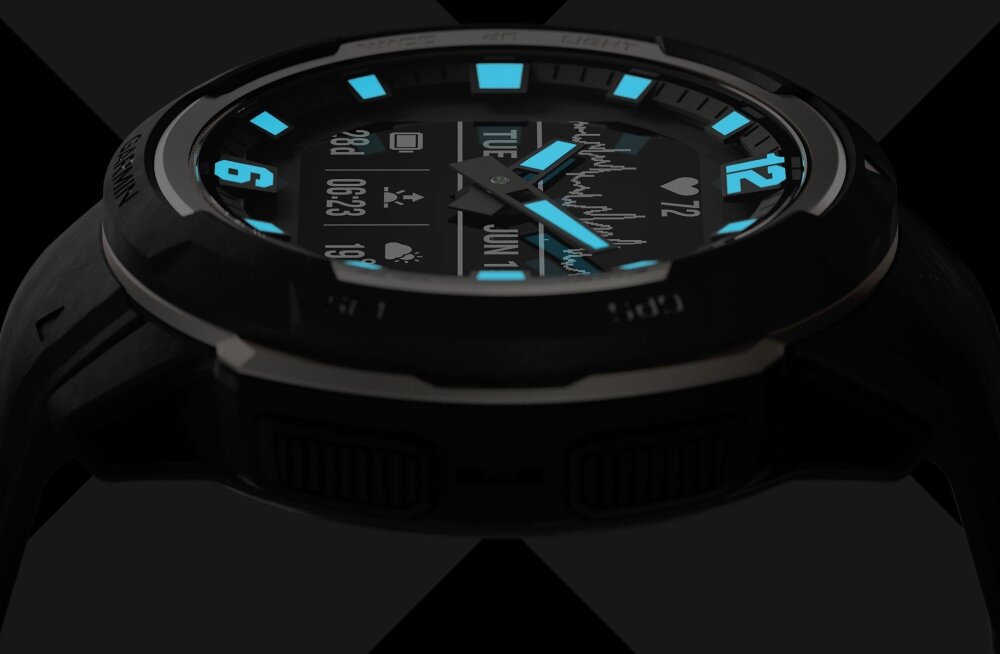 Smartwatch Garmin instinct crossover ekran bateria czujniki zdrowie sport pasek ładowanie pojemność rozdzielczość łączność sterowanie krew puls rozmowy smartfon aplikacja