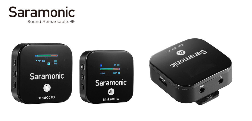 System bezprzewodowy SARAMONIC Blink900 B1 mini Jack 3,5 mm TRS / TRS nadajnik i odbiornik aż do 200 m gniazdom USB-C