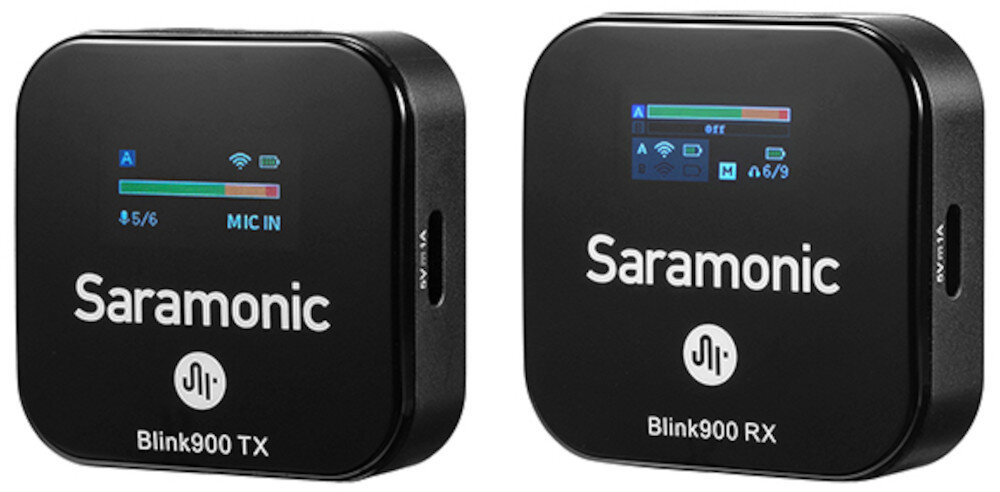 System bezprzewodowy SARAMONIC Blink900 B1 podcastu, programu na YouTube, czy reportażu do 6 godzin nieprzerwanej pracy Port USB-C ładowarki sieciowej lub powerbanku