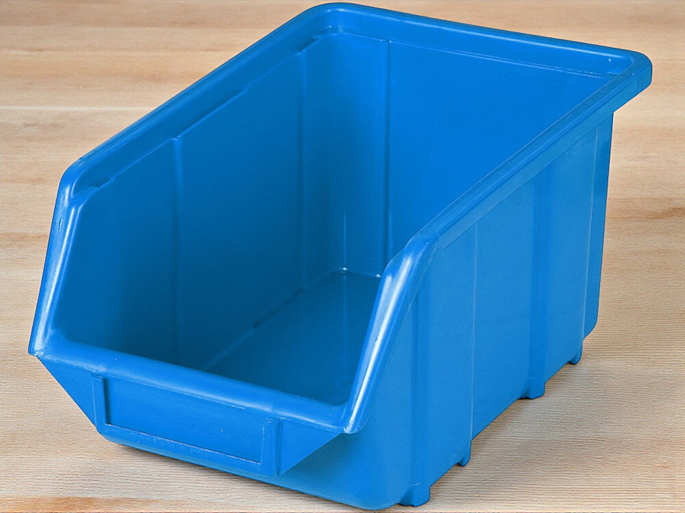 Pojemnik magazynowy PATROL Ecobox Duży Niebieski na drewnianym blacie