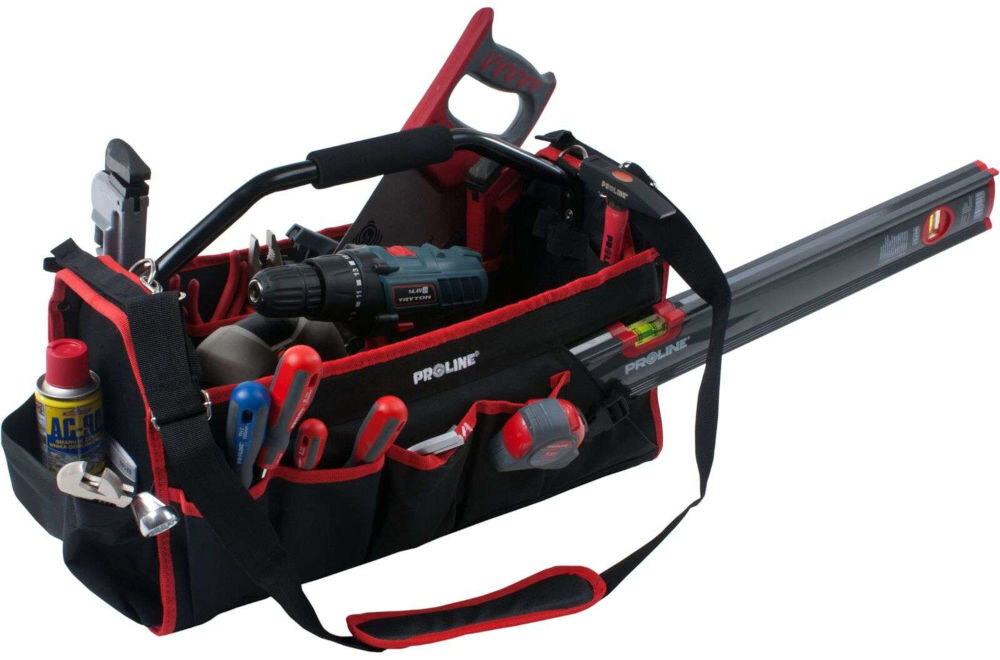 Tool Bag Werkzeugtasche stalowa rękojeść miękkie ogumienie regulowany pas naramienny 600 D POLYESTER torba narzędziowa sprzedawana bez narzędzi