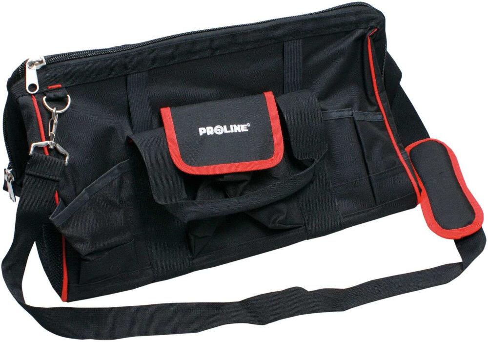 Torba na narzędzia PROLINE 62146 66L duża pojemność mocny poliester 600D suwak - na stole roboczym w garażu