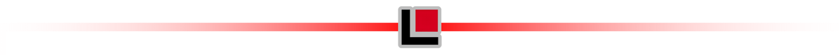 Logo z literą \'L\' w czarno-czerwonym kwadracie na tle z czerwonym gradientem.