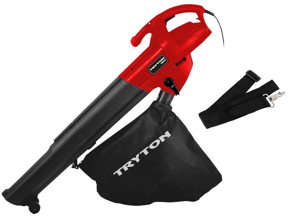 Dmuchawa do liści TRYTON TOE3000 elektryczna zestaw na białym tle w zestawie dmuchawa pasek na ramię worek dokumentacja