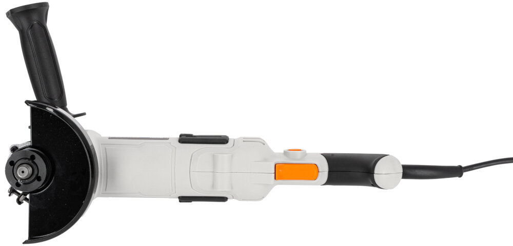 Szlifierka kątowa VULCAN CONCEPT VZS125G szlifierka na białym tle widoczna od spodu uchwyt typu M14 szybki montaż tarcz standaryzowany gwint