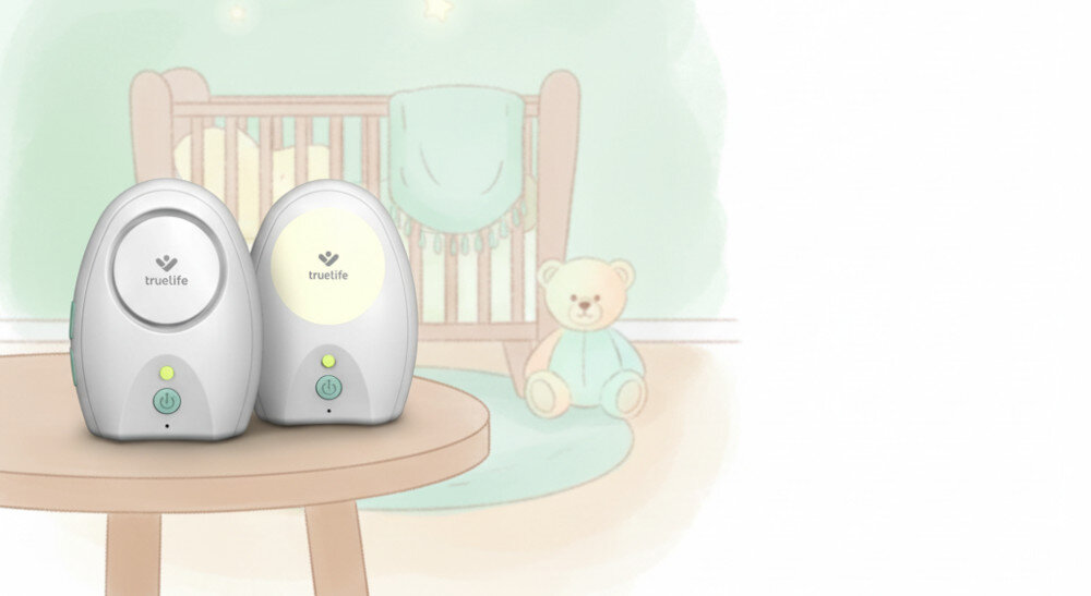 Niania elektroniczna TRUELIFE NannyTone VM Pocket design wygląd wizualizacja prezentacja tło Spokój i kontrola każdego dnia