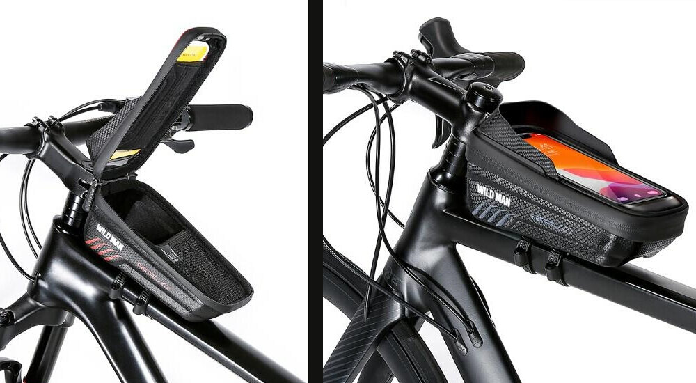 Torba rowerowa na ramę WILDMAN E12X Czarny Etui rowerowe Wildman E12X z kieszenią na telefon i zamkiem błyskawicznym