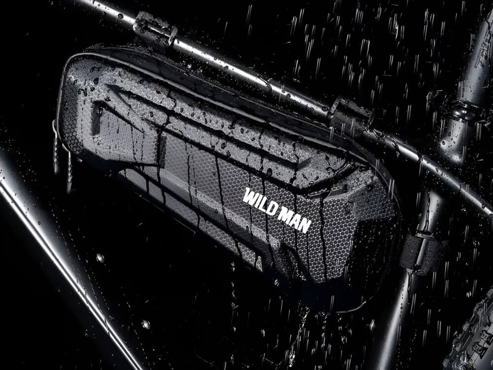 Torba na ramę roweru WILDMAN XT9 mokra torba umieszczona na ramie roweru ciemne tło materiały PU pianka EVA sztywna konstrukcja chroni przechowywane przedmioty odporność na wilgoć