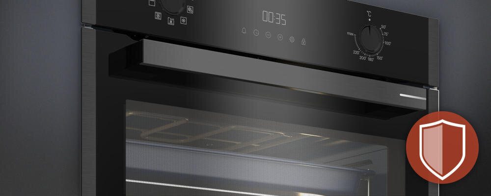 GRUNDIG GEDM12300B piekarnik drzwi potrójna szyba wytrzymała ochrona oparzenia odporność nanopowłoka brud tłuszcz