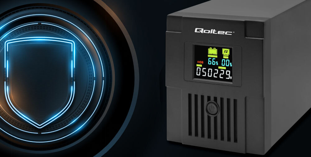 Zasilacz UPS QOLTEC Monolith 53770 modyfikowany przebieg sinusoidalny prosta budowa niskie ryzyko awarii moc pozorna 1500 VA skuteczna 900 W