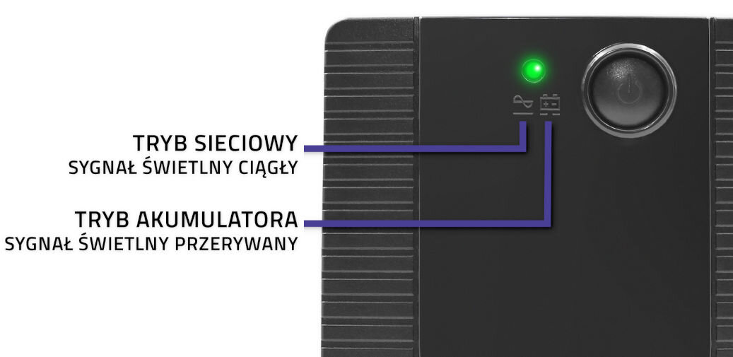 Zasilacz UPS QOLTEC Monolith 53773 wbudowana dioda led szybki dostęp do informacji o statusie urządzenia