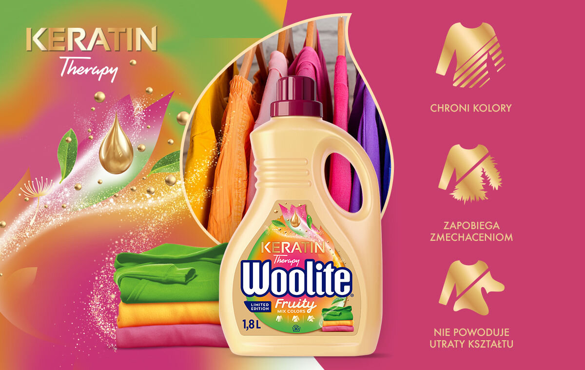 Płyn do prania WOOLITE Keratin Therapy Fruit najważniejsze cechy