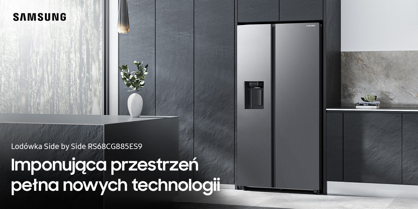 Dwudrzwiowa lodówka Samsung Side by Side RS68CG885ES9 o bardzo dużej pojemności dostępna w sieci sklepów Media Expert Dwudrzwiowa lodówka Samsung Side by Side RS68CG885ES9 o bardzo dużej pojemności dostępna w sieci sklepów Media Expert