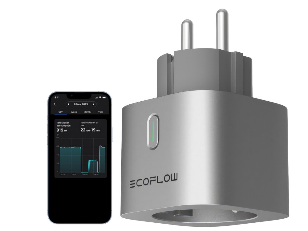 Gniazdko ECOFLOW Smart Plug PowerStream Wi-Fi-Bluetooth SmartPlug zdalne zarzadzanie podlaczonymi urzadzeniami aplikacja ECOFLOW modul Wi-Fi Bluetooth Android iOS tworzenie harmonogramow pracy