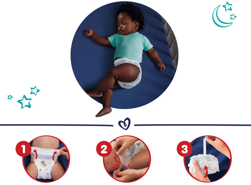Pieluchomajtki PAMPERS Night Pants 6 (19 szt.) zakładanie