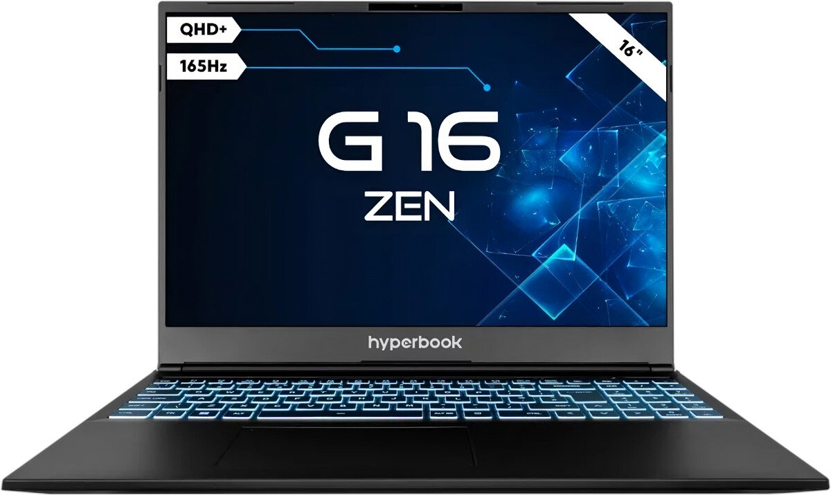 Laptop HYPERBOOK G16 Zen 16 IPS 165Hz R7-7735HS 16GB RAM 500GB SSD GeForce RTX4050 ekran przekątna rozdzielczość odświeżanie płynność obraz jakość