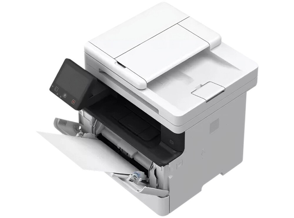 Багатофункціональний пристрій CANON i-SENSYS MF463dw Пристрій друкує, механізм подавання паперу відкритий. Ви можете побачити вихідний друк і внутрішню частину механізму друку, швидкість друку, двосторонній друк, функції копіювання