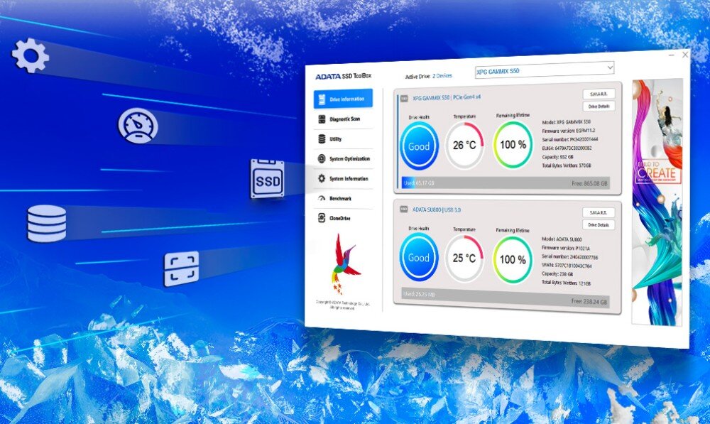 Dysk ADATA Legend 970 1TB SSD oprogramowanie monitorowanie kontrola S.M.A.R.T.