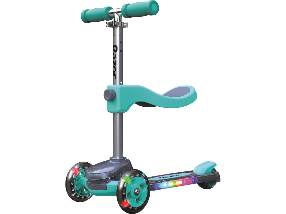 Hulajnoga dla dzieci RAZOR Rollie DLX 2w1 20073645 Turkusowy hulajnoga na bialym tle widoczna pod skosem niepowtarzalny design funkcjonalnosc frajda z jazdy ergonomiczna konstrukcja solidne materialy dla dzieci od wieku 2,5 lat turkusowa rozwoj koordynacji ruchowej rownowagi koordynacji dla dziewczynek i chlopcow