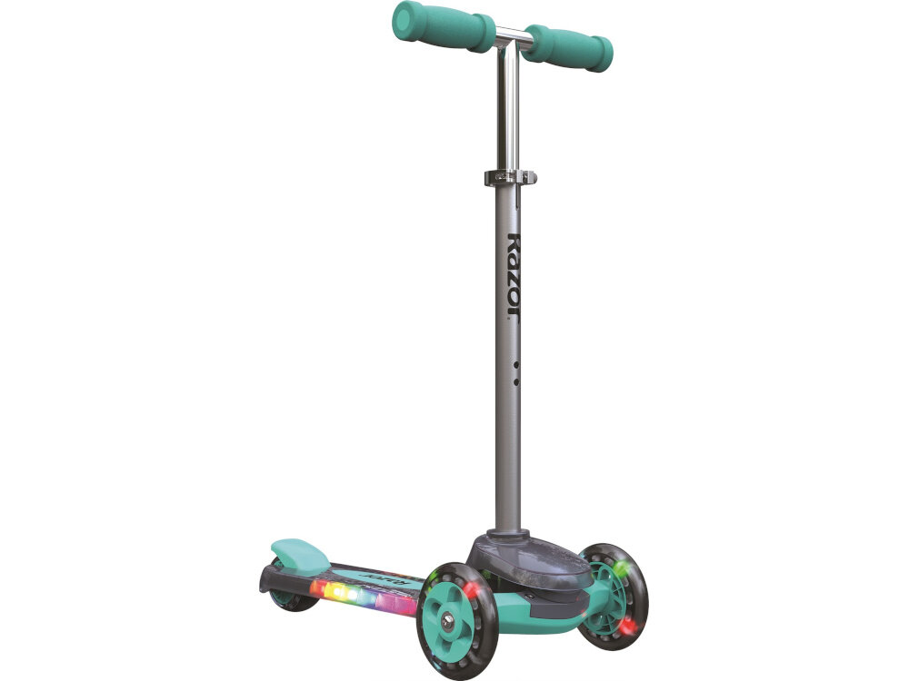 Hulajnoga dla dzieci RAZOR Rollie DLX 2w1 20073645 Turkusowy hulajnoga na białym tle wiodoczna od przodu pod skosem lekka platforma z wysokiej jakosci materialu PVC antyposlizgowa powierzchnia szeroki podest trwalosc stabilnosc bezpieczne uzytkowanie obciazenie do 19,5 kg solidnosc komfort