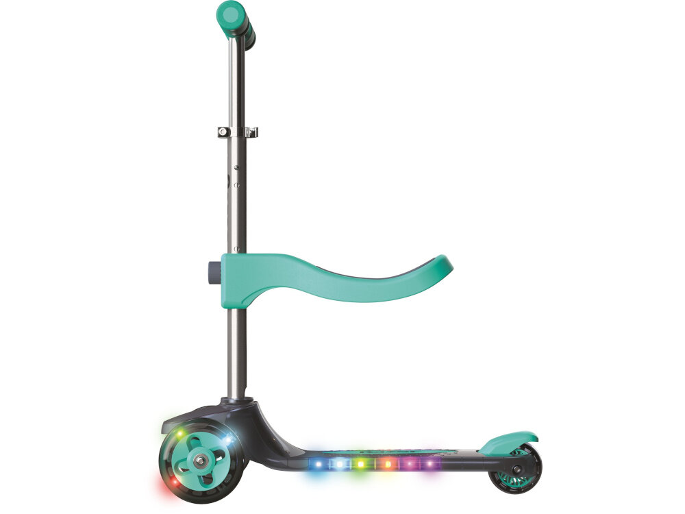 Hulajnoga dla dzieci RAZOR Rollie DLX 2w1 20073645 Turkusowy hulajnoga widoczna od boku lekka aluminiowa raczka hulajnogi waga 3,85 kg latwe przechowywanie i przenoszenie wymiary po zlozeniu 57 x 27 x 17 cm