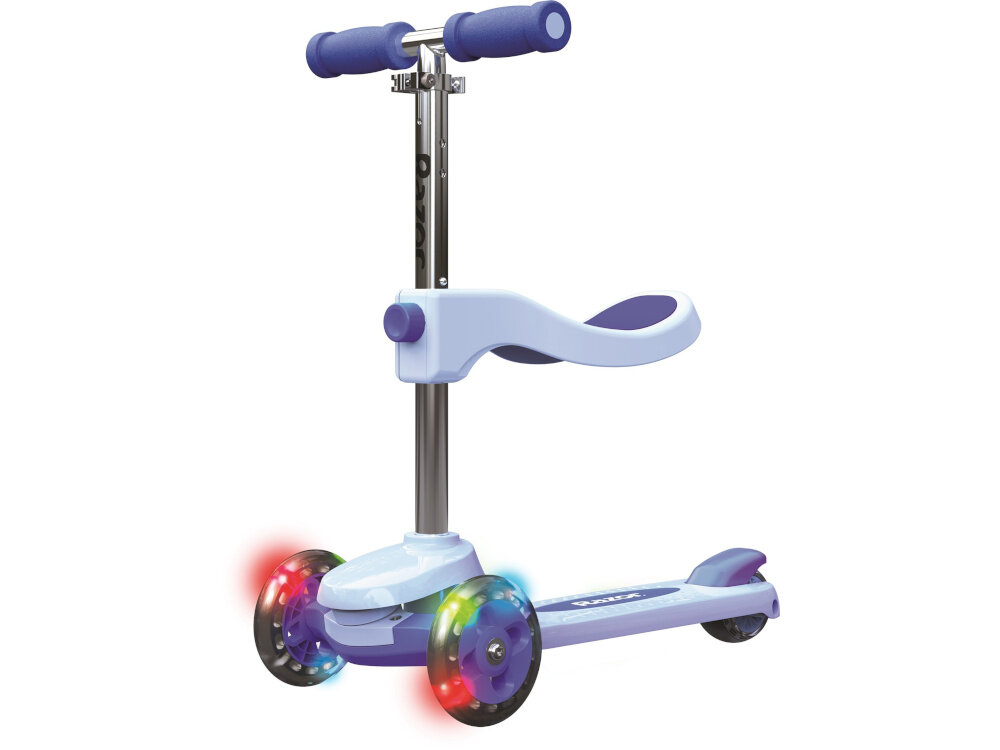 Hulajnoga dla dzieci RAZOR Rollie 2w1 20073648 Niebieski hulajnoga na bialym tle widoczna pod skosem niepowtarzalny design funkcjonalnosc frajda z jazdy ergonomiczna konstrukcja solidne materialy dla dzieci od wieku 2,5 lat niebieska rozwoj koordynacji ruchowej rownowagi koordynacji dla dziewczynek i chlopcow
