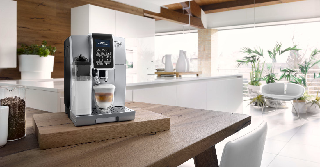 Ekspres DELONGHI ECAM354.55.SB wyświetlacz LCD język polski obsługa funkcja automatycznego czyszczenia odkamienianie funkcja automatycznego wyłączania kawa przygotowywanie