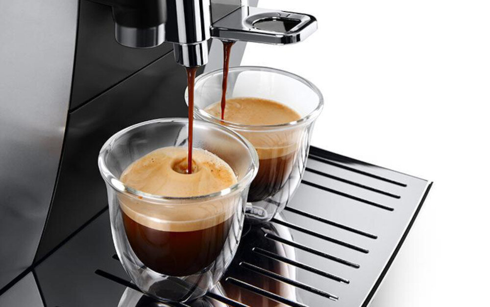 Ekspres DELONGHI ECAM354.55.SB Regulowana wysokość adaptera dostosowanie dwa espresso kawa mielona funkcja podgrzewania filiżanek
