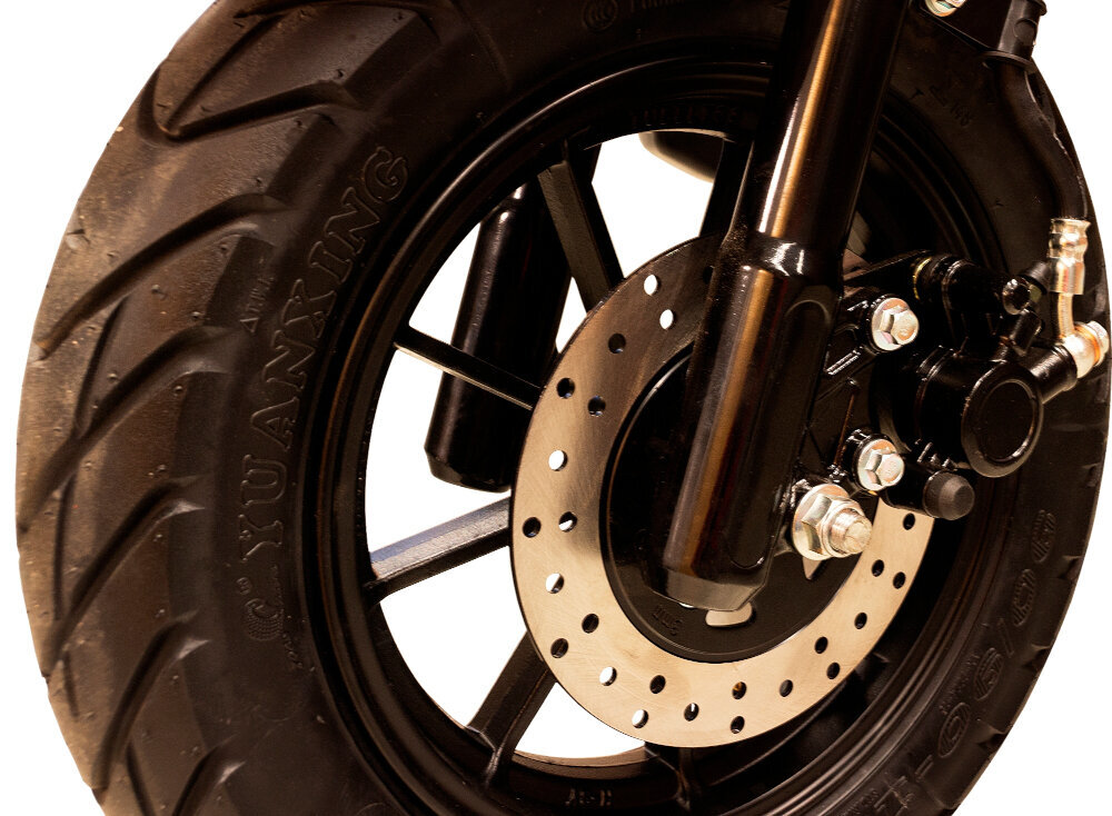 Skuter elektryczny E-MIO Destina z kufrem Żółty Srebrny hamulce tarczowe wbudowany alarm przeciwkradziezowy z blokada tylnego kola