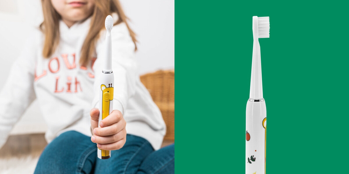Szczoteczka soniczna INNOGIO GIOsonic Giraffe Biały Delikatność i ergonomia samodzielna nauka higiena jama ustna delikatna główka ergonomiczny kształt komfortowe użytkowanie