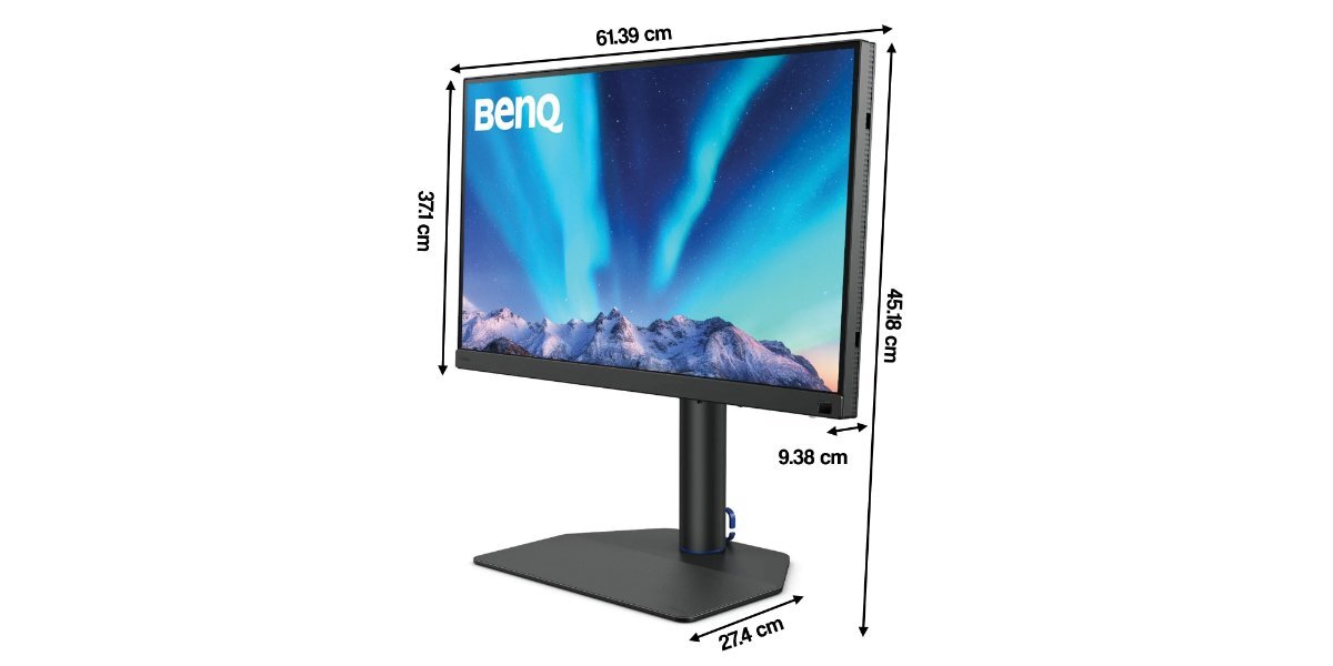 Monitor BENQ PhotoVue SW272U na białym tle - wymiary monitora.