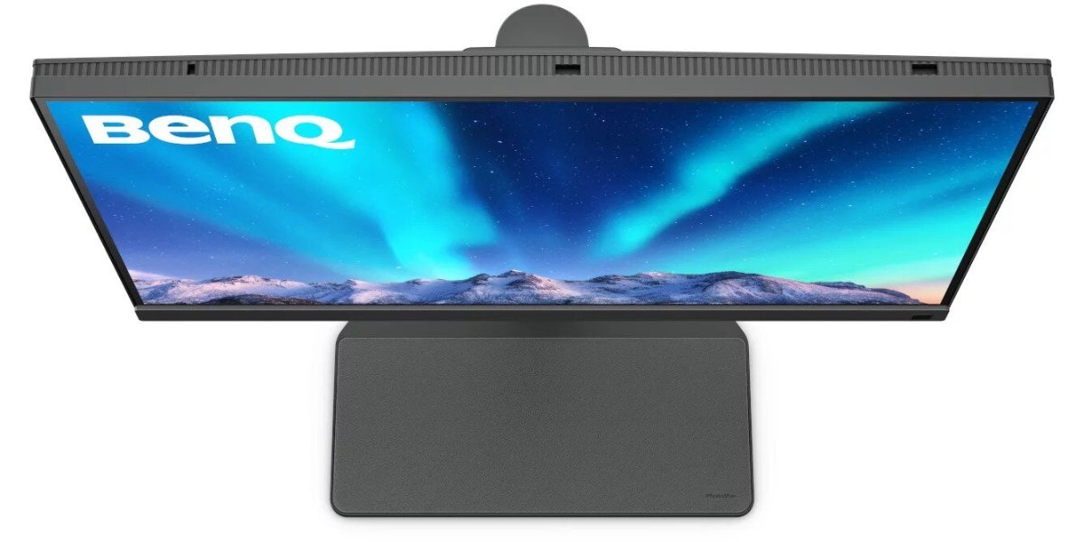 Monitor BENQ PhotoVue SW272U na białym tle - zdjęcie wykonane z góry.