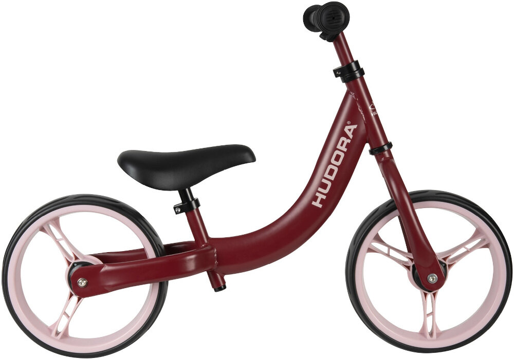 Rowerek biegowy HUDORA Classic Balance Bike Bordowy pierwszy pojazd dziecka cwiczy motoryke sile i miesnie nog utrzymywanie rownowagi koordynacje wzrokowo-ruchowa dla dzieci w wieku od 3 d 5 roku zycia wzrost od 90 do 115 cm