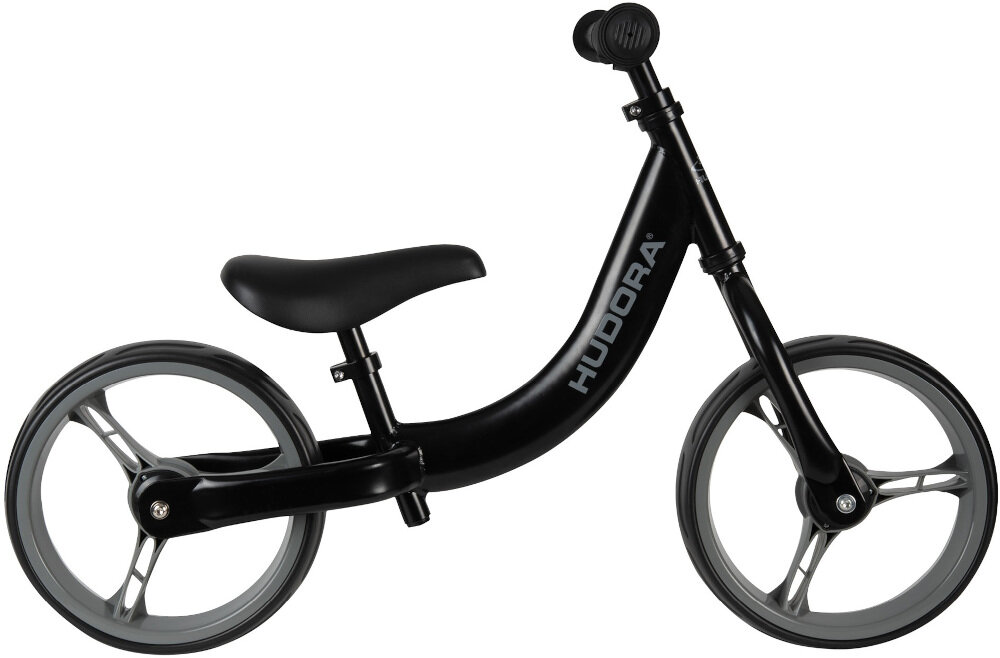 Rowerek biegowy HUDORA Classic Balance Bike Czarny pierwszy pojazd dziecka cwiczy motoryke sile i miesnie nog utrzymywanie rownowagi koordynacje wzrokowo-ruchowa dla dzieci w wieku od 3 d 5 roku zycia wzrost od 90 do 115 cm