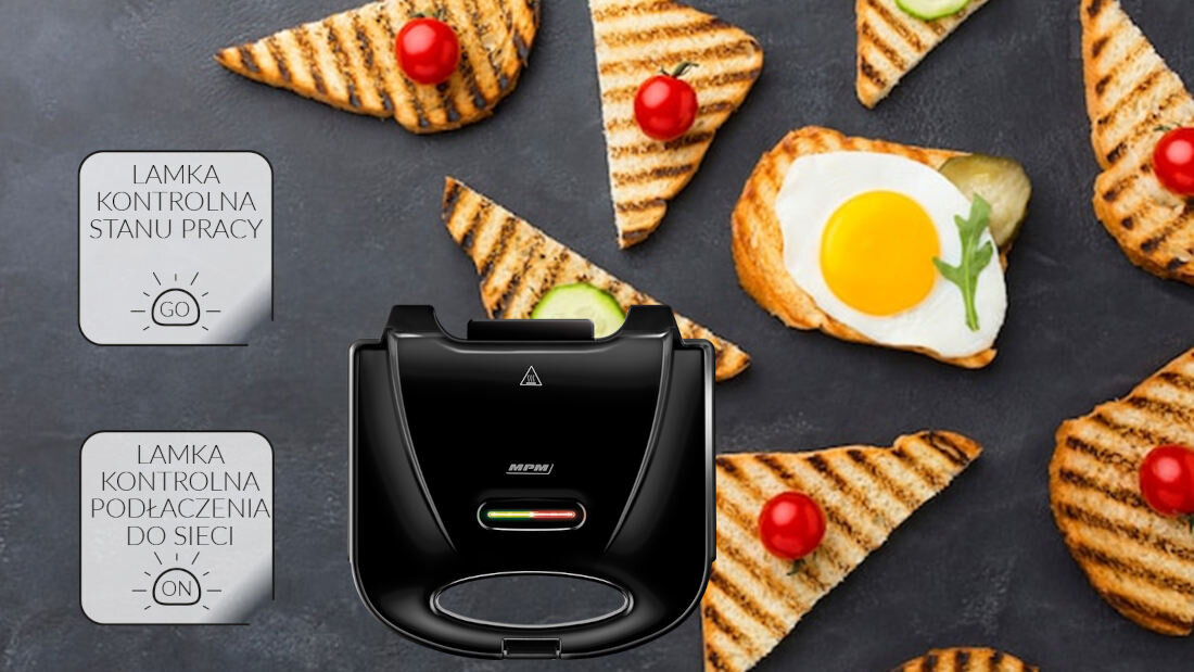 Opiekacz MPM MOP-47 lampka kontrola podlaczenie do sieci wytrzymala obudowa wykonanie stal nierdzewna